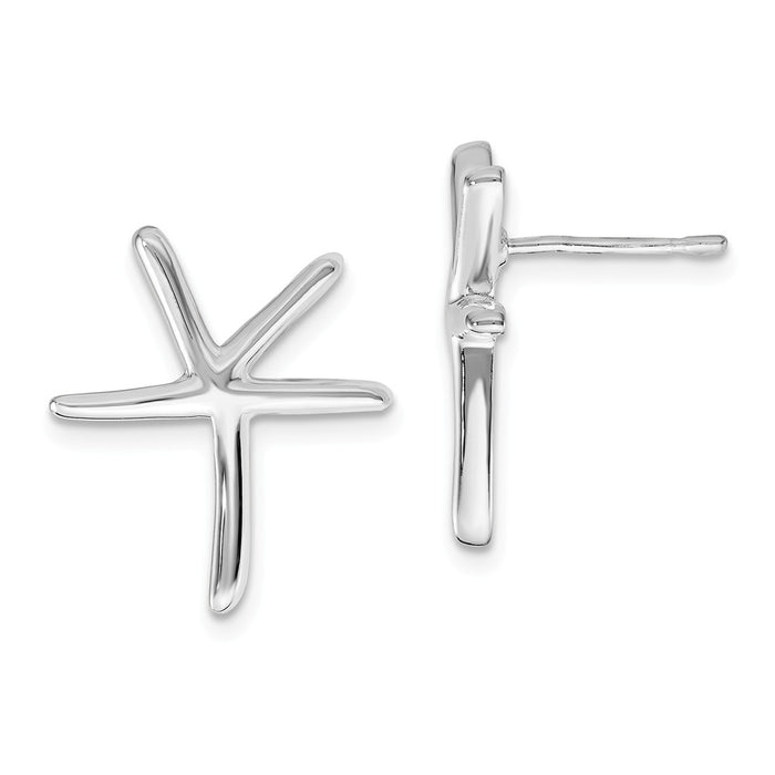 Stella Silver 925 Sterling Silver Rhodium-plated Starfish Post Earrings, 16mm x 14mm