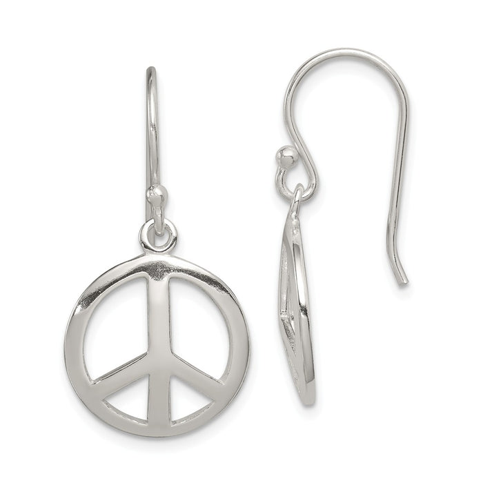 Stella Silver 925 Sterling Silver Polished Peace Dangle Earrings, 29mm x 15mm
