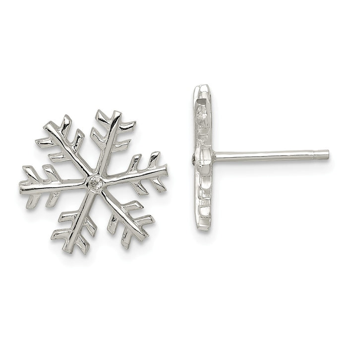 Stella Silver 925 Sterling Silver & Cubic Zirconia ( CZ ) Polished Snowflake Post Earrings, 15mm x 14mm