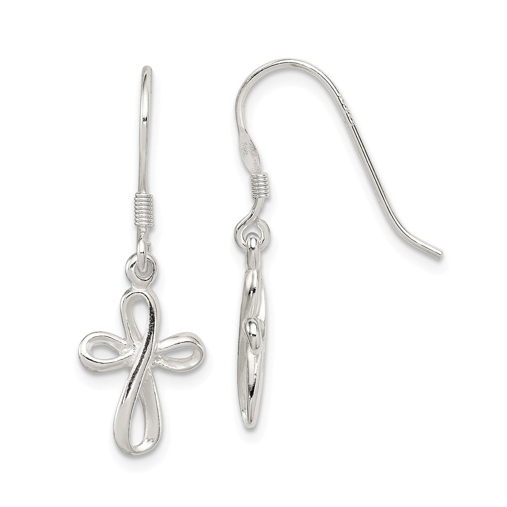 Stella Silver 925 Sterling Silver Polished Cross Dangle Earrings, 31mm x 10mm