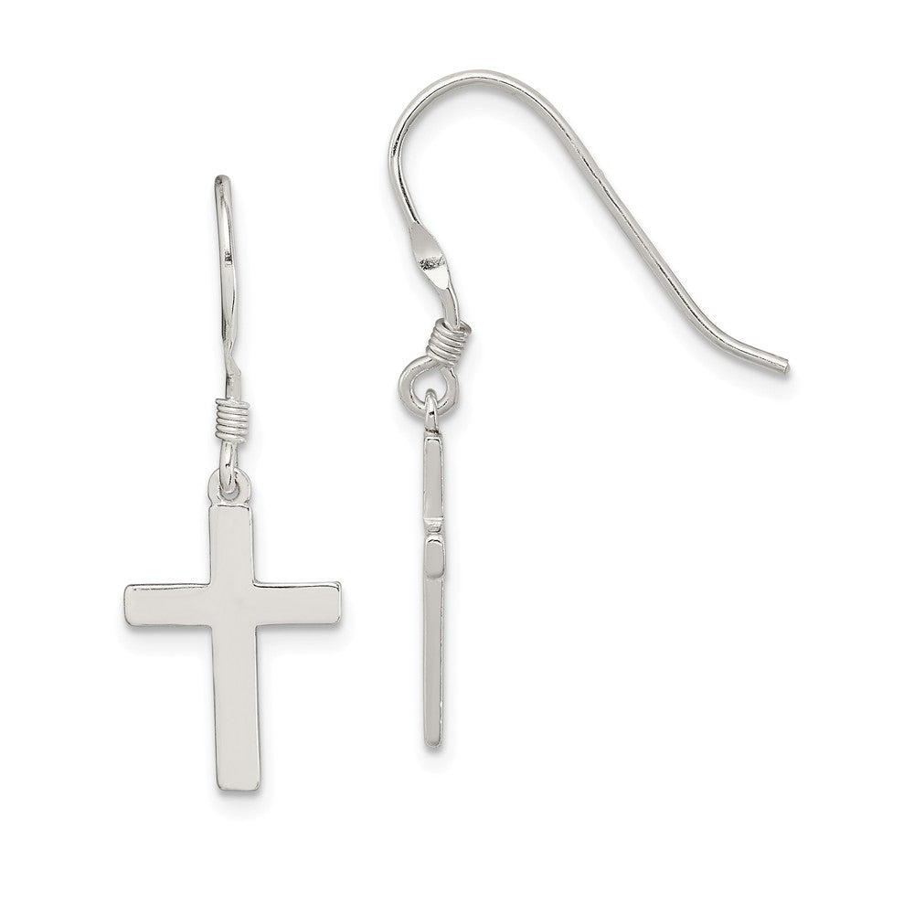 Stella Silver 925 Sterling Silver Polished Cross Dangle Earrings, 31mm x 12mm