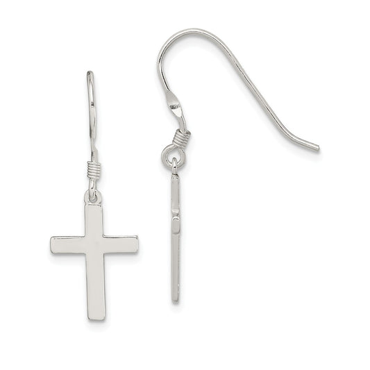 Stella Silver 925 Sterling Silver Polished Cross Dangle Earrings, 31mm x 12mm