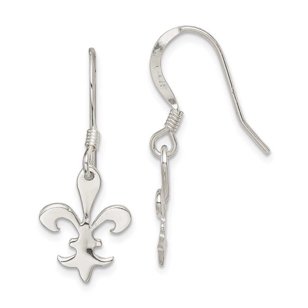 Stella Silver 925 Sterling Silver Polished Fleur De Lis Dangle Earrings, 29mm x 12mm