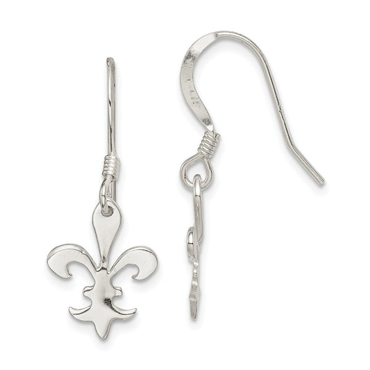 Stella Silver 925 Sterling Silver Polished Fleur De Lis Dangle Earrings, 29mm x 12mm