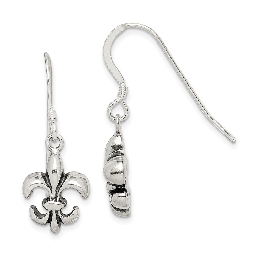 Stella Silver 925 Sterling Silver Antiqued Fleur De Lis Earrings, 30mm x 12mm