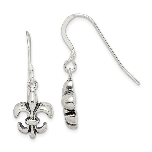 Stella Silver 925 Sterling Silver Antiqued Fleur De Lis Earrings, 30mm x 12mm