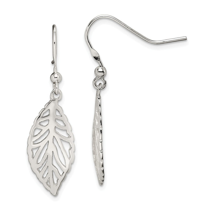 Stella Silver 925 Sterling Silver Polished Leaf Dangle Earrings, 25mm x 11mm