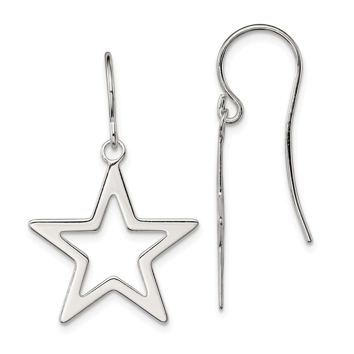 Stella Silver 925 Sterling Silver Polished Star Dangle Earrings, 31mm x 21mm