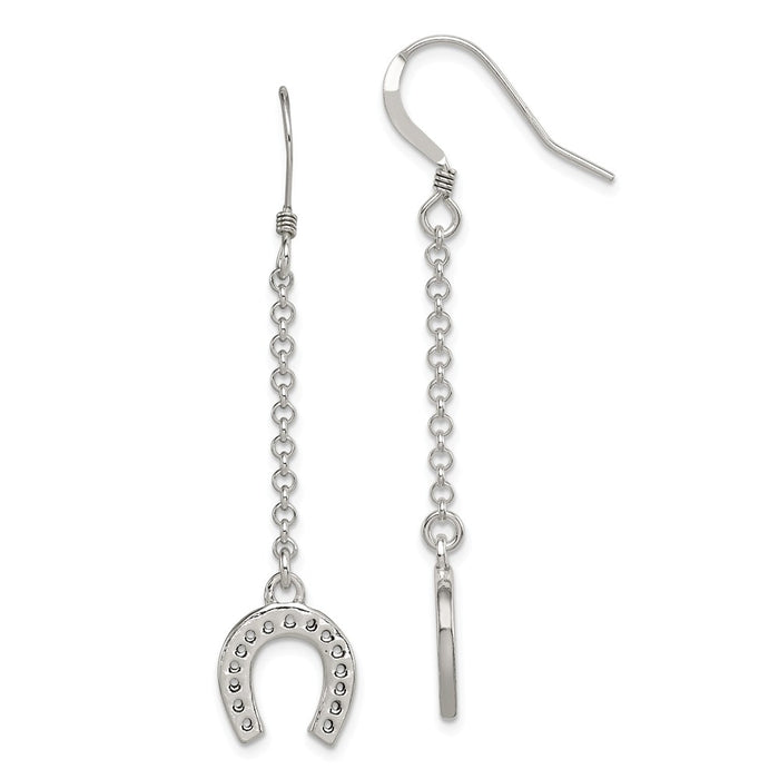 Stella Silver 925 Sterling Silver Polished Horseshoe Dangle Earrings, 53mm x 11mm