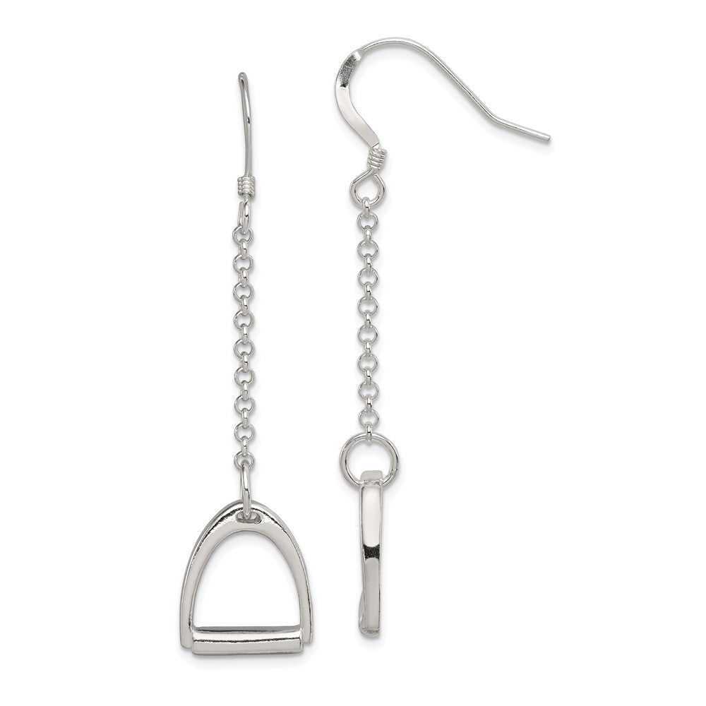 Stella Silver 925 Sterling Silver Polished Horse Stirrup Dangle Earrings, 56mm x 13mm