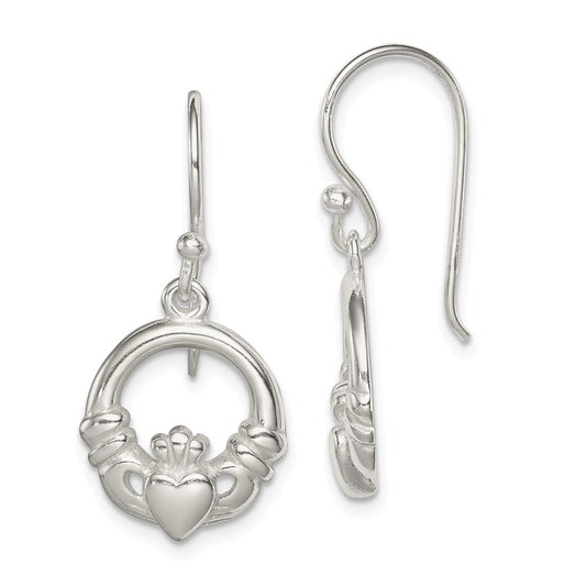 Stella Silver 925 Sterling Silver Claddagh Dangle Earrings, 29mm x 14mm
