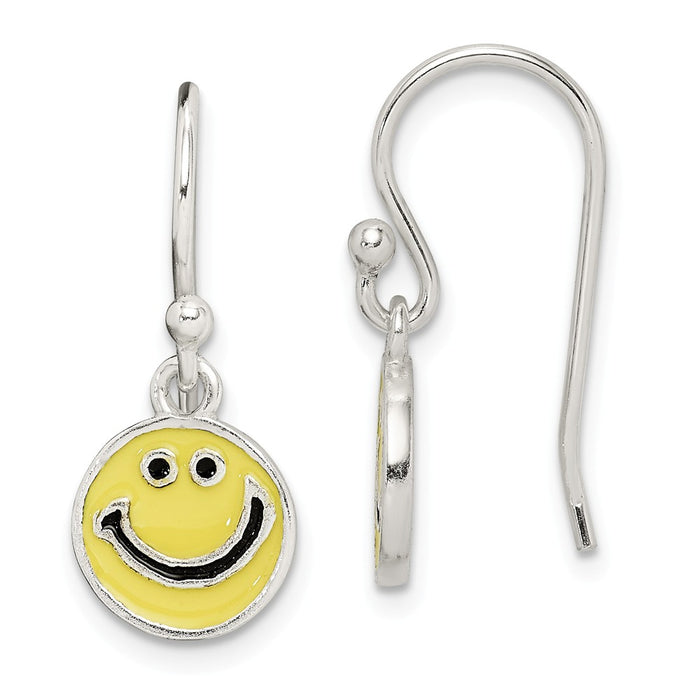 Stella Silver 925 Sterling Silver Enameled Happy Face Dangle Earrings, 23mm x 9mm