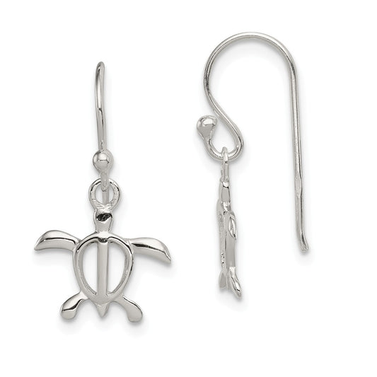 Stella Silver 925 Sterling Silver Polished Turtle Dangle Earrings, 24mm x 12mm