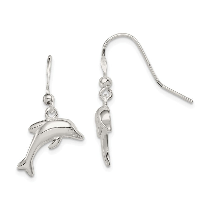 Stella Silver 925 Sterling Silver Polished Dolphin Dangle Earrings, 30mm x 12mm