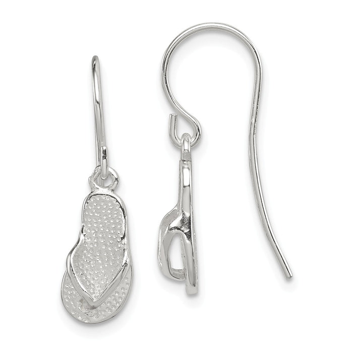 Stella Silver 925 Sterling Silver Polished & Textured Sandal Dangle Earrings, 15mm x 6mm