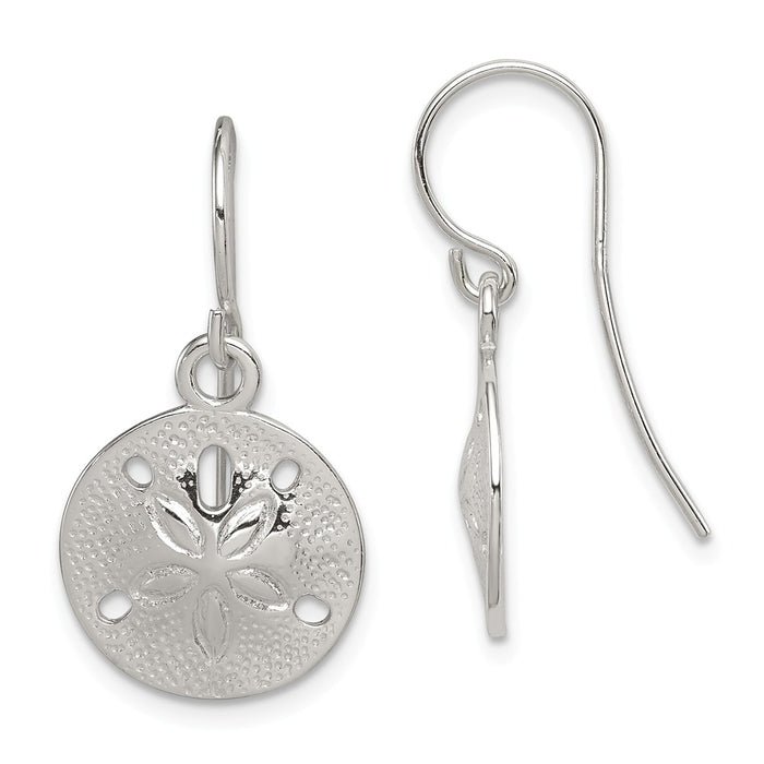 Stella Silver 925 Sterling Silver Polished & Textured Sand Dollar Dangle Earrings, 26mm x 13mm