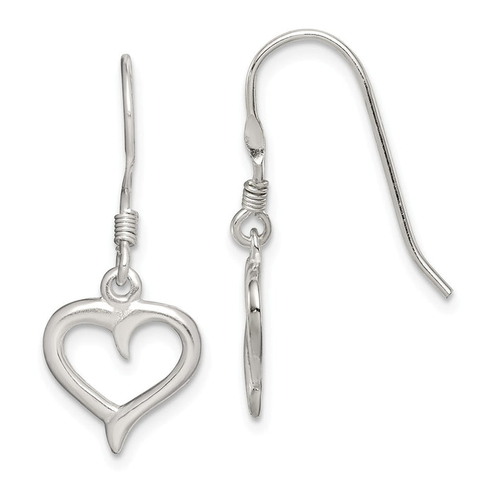 Stella Silver 925 Sterling Silver Polished Heart Dangle Earrings, 26mm x 11mm