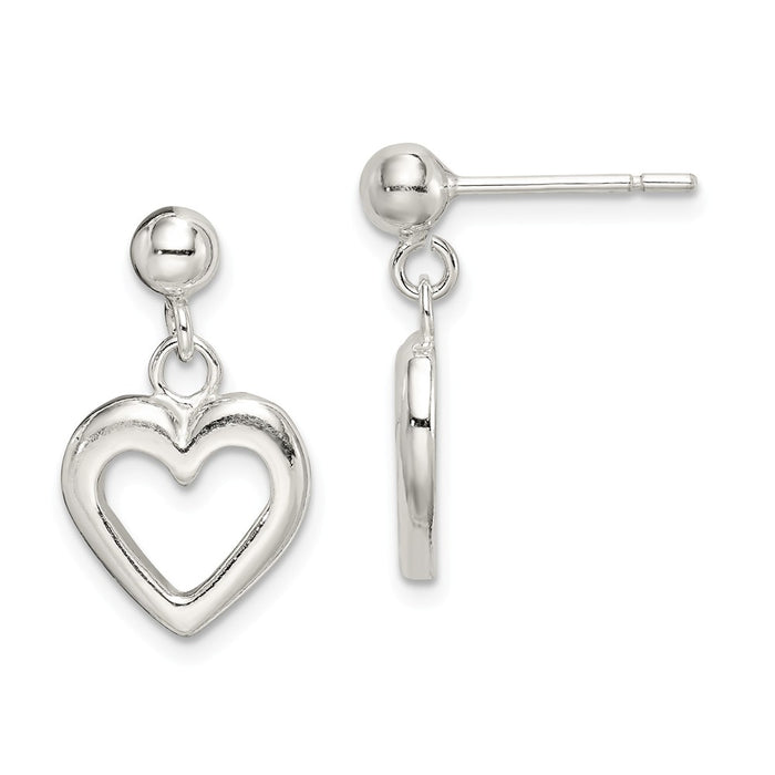 Stella Silver 925 Sterling Silver Polished Dangle Heart Post Earrings, 20mm x 11mm