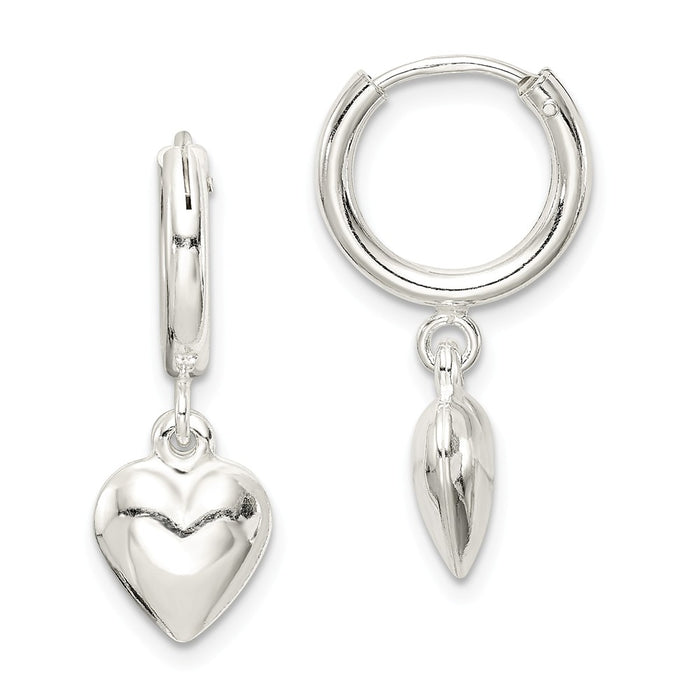 Stella Silver 925 Sterling Silver Polished Puff Heart Dangle Hoop Earrings, 25mm x 25mm
