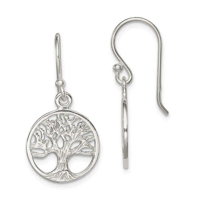 Stella Silver 925 Sterling Silver Polished Filigree Tree Dangle Earrings, 29mm x 14mm