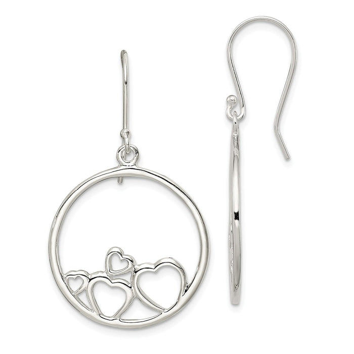 Stella Silver 925 Sterling Silver Polished Open Hearts Circle Dangle Earrings, 40mm x 23mm