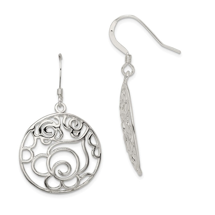 Stella Silver 925 Sterling Silver Polished Round Fancy Dangle Earrings, 42mm x 25mm