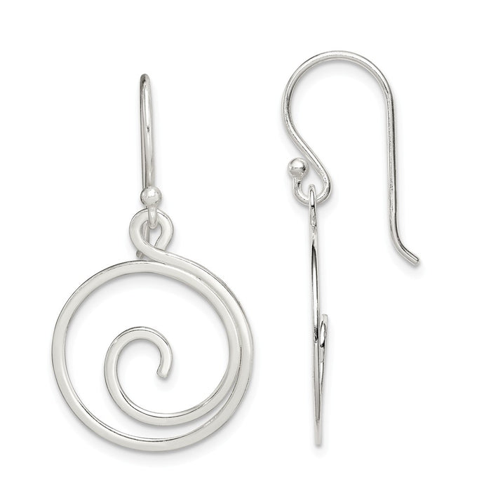 Stella Silver 925 Sterling Silver Polished Swirl Design Dangle Earrings, 35mm x 18mm