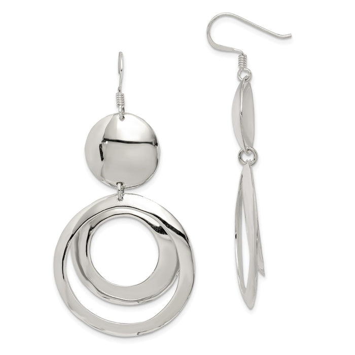 Stella Silver 925 Sterling Silver Polished Fancy Circle Dangle Earrings, 61mm x 30mm