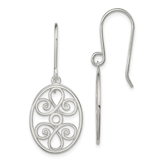 Stella Silver 925 Sterling Silver Polished Oval Filigree Dangle Earrings, 35mm x 15mm