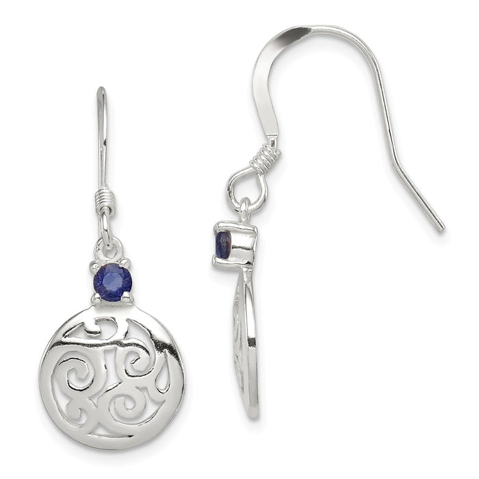 Stella Silver 925 Sterling Silver & Iolite Round Polished Filigree Dangle Earrings, 32mm x 12mm
