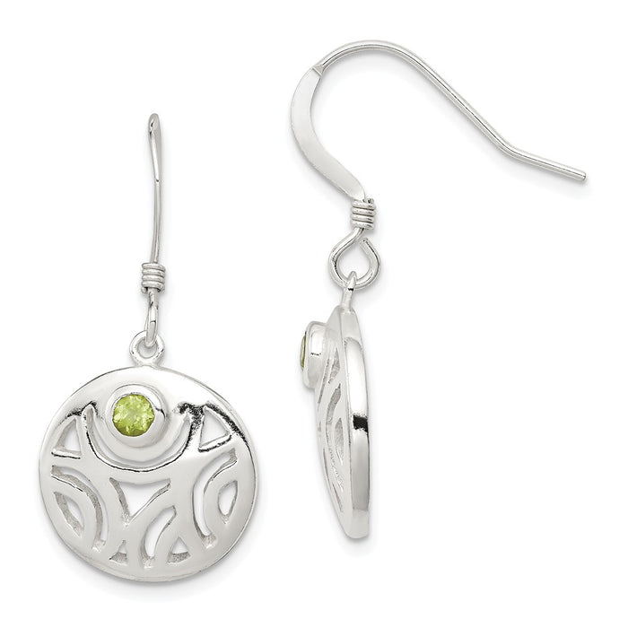 Stella Silver 925 Sterling Silver & Peridot Round Polished Dangle Earrings, 32mm x 15mm