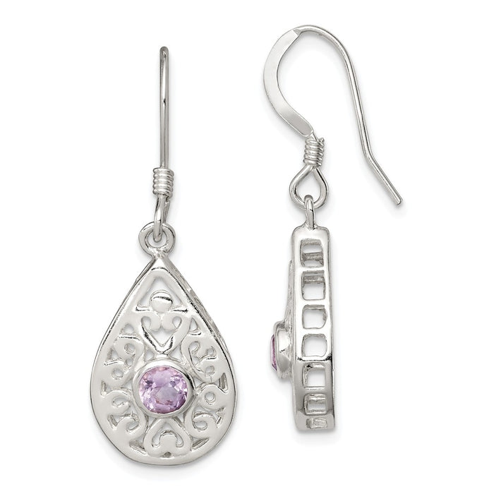 Stella Silver 925 Sterling Silver & Amethyst Polished Fancy Filigree Dangle Earrings, 34mm x 12mm