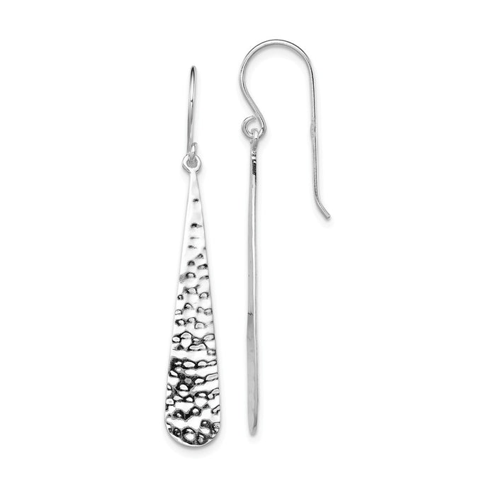 Stella Silver 925 Sterling Silver Rhodium-plated Hammered Teardrop Dangle Earrings, 52mm x 7mm
