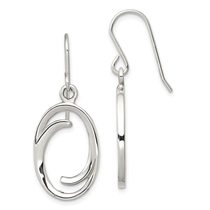 Stella Silver 925 Sterling Silver Polished Oval Dangle Earrings, 37mm x 14mm