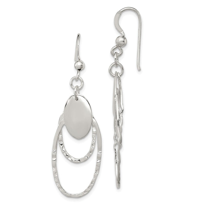 Stella Silver 925 Sterling Silver Polished & Textured Fancy Oval Dangle Earrings, 51mm x 16mm