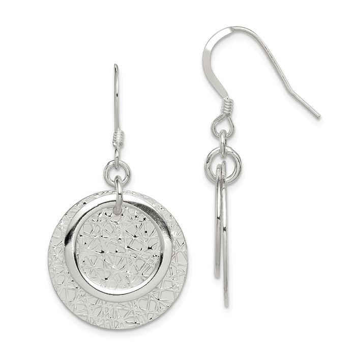 Stella Silver 925 Sterling Silver Polished & Textured Fancy Circle Dangle Earrings, 41mm x 21mm