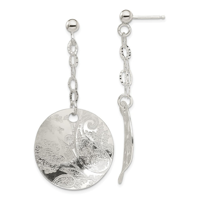 Stella Silver 925 Sterling Silver Polished & Textured Fancy Circle Dangle Post Earrings, 52mm x 26mm