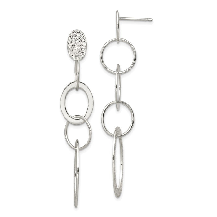 Stella Silver 925 Sterling Silver Polished Textured Circle & Oval Dangle Post Earrings, 57mm x 16mm