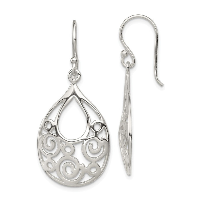 Stella Silver 925 Sterling Silver Polished Oval Filigree Dangle Earrings, 40mm x 18mm