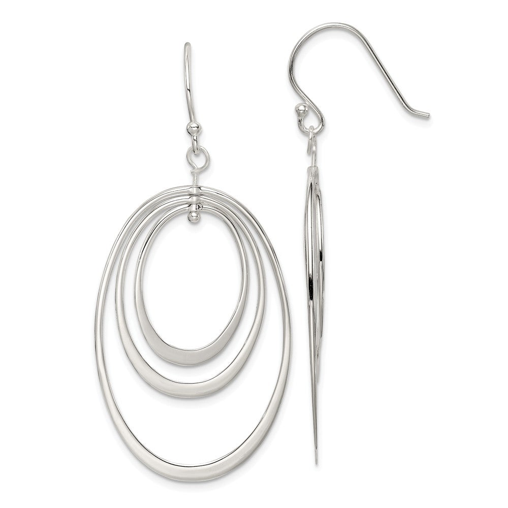 Stella Silver 925 Sterling Silver Polished Triple Oval Dangle Earrings, 56mm x 27mm