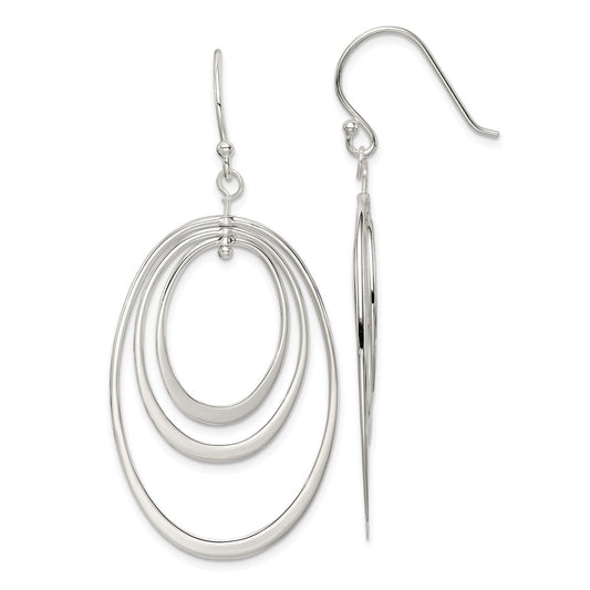 Stella Silver 925 Sterling Silver Polished Triple Oval Dangle Earrings, 56mm x 27mm