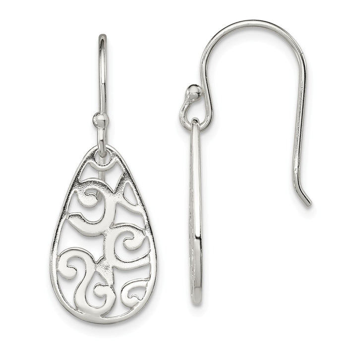 Stella Silver 925 Sterling Silver Filigree Oval Dangle Earrings, 30mm x 11mm