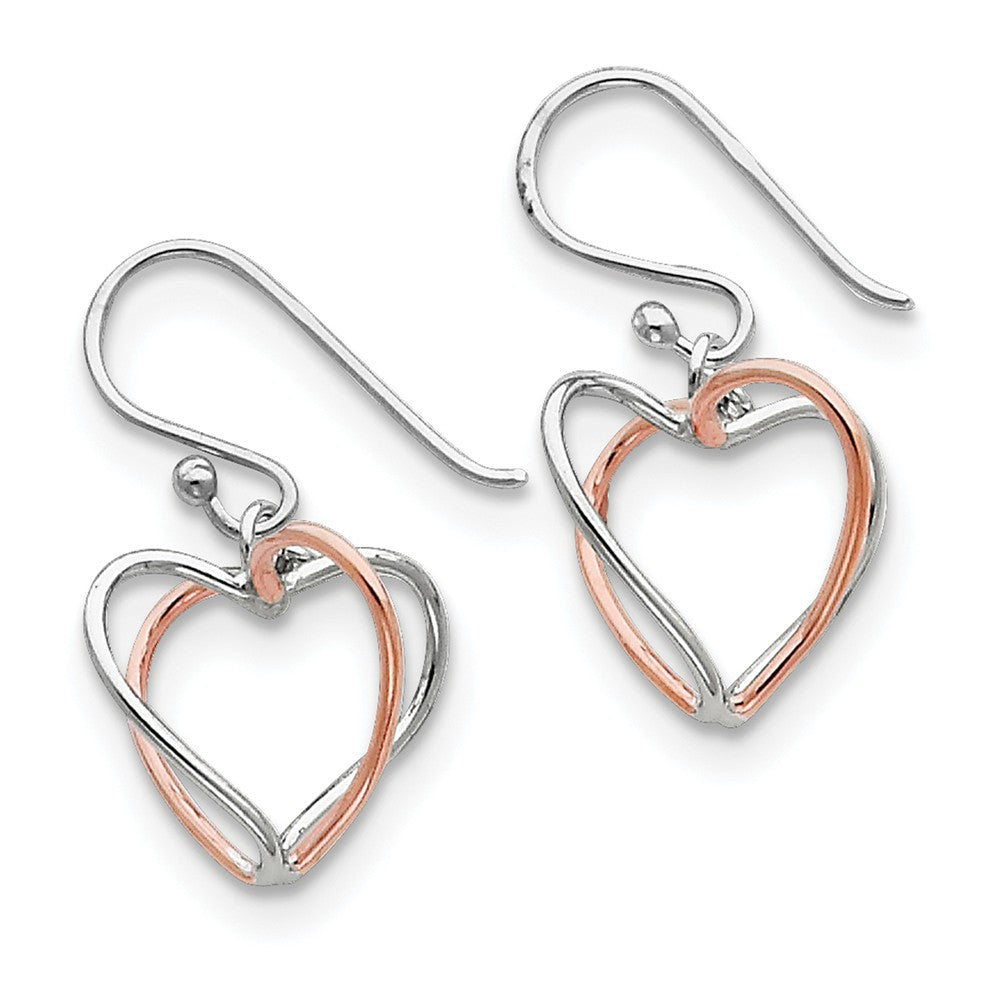 Stella Silver 925 Sterling Silver & Rose Vermeil Heart Dangle Earrings, 31mm x 13mm