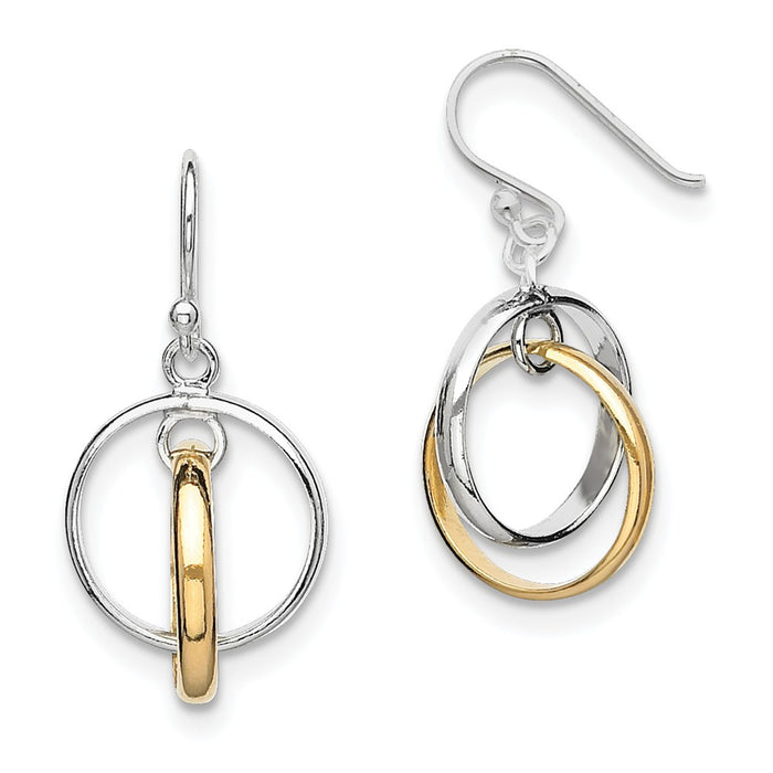 Stella Silver 925 Sterling Silver and Gold-Plated Double Circle Dangle Earrings, 35mm x 16mm