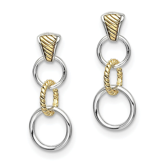 Stella Silver 925 Sterling Silver Polished and Flash Gold-Plated Post Dangle Earrings, 36mm x 8mm