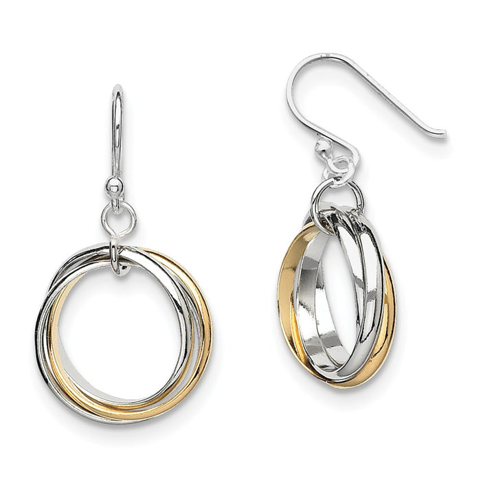 Stella Silver 925 Sterling Silver Gold-Plated Triple Circle Dangle Earrings, 29mm x 11mm