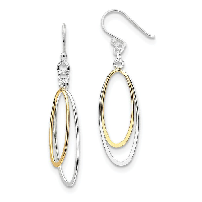 Stella Silver 925 Sterling Silver Dangling Double Oval Earrings, 34mm x 18mm