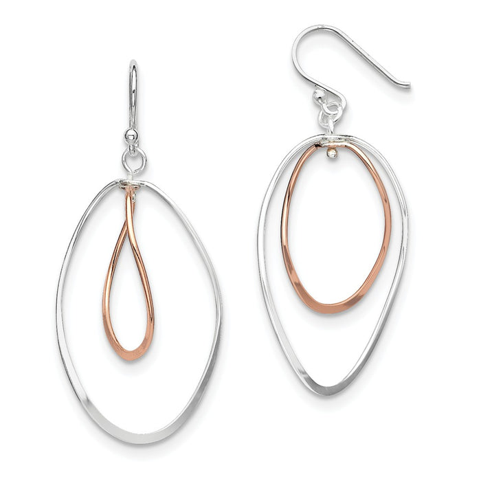 Stella Silver 925 Sterling Silver Rose Vermeil Double Oval Dangle Earrings, 53mm x 23mm