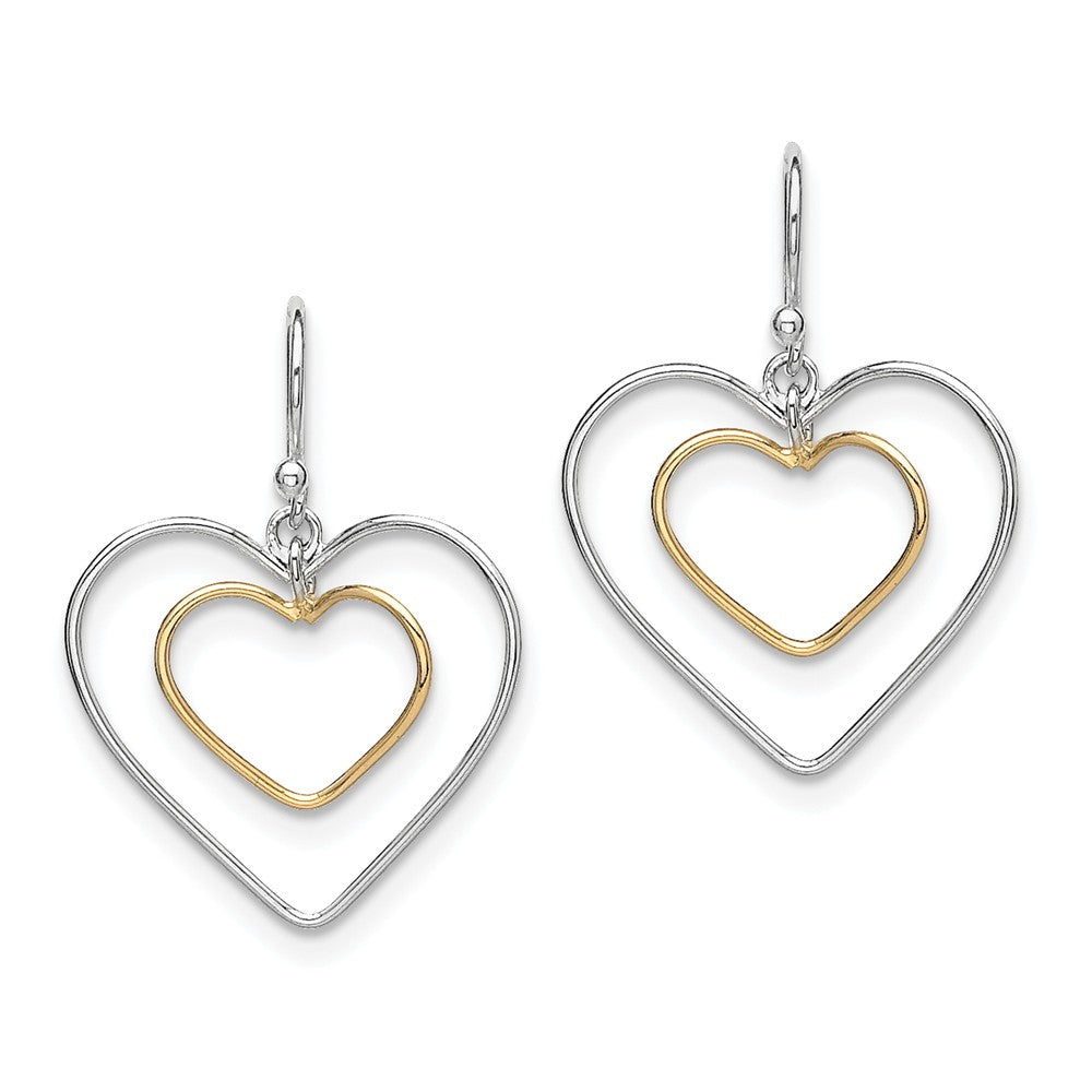 Stella Silver 925 Sterling Silver Gold-Plated Double Heart Wire Dangle Earrings, 36mm x 26mm