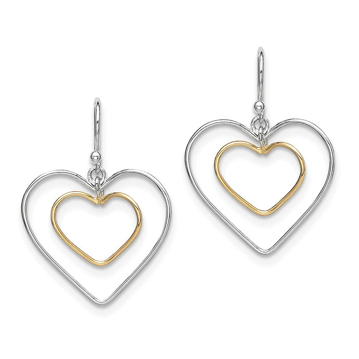 Stella Silver 925 Sterling Silver Gold-Plated Double Heart Wire Dangle Earrings, 36mm x 26mm